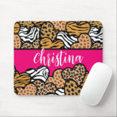 ピンクガーリーのよくはしゃぐアニマルプリントハート名 マウスパッド (マウス)