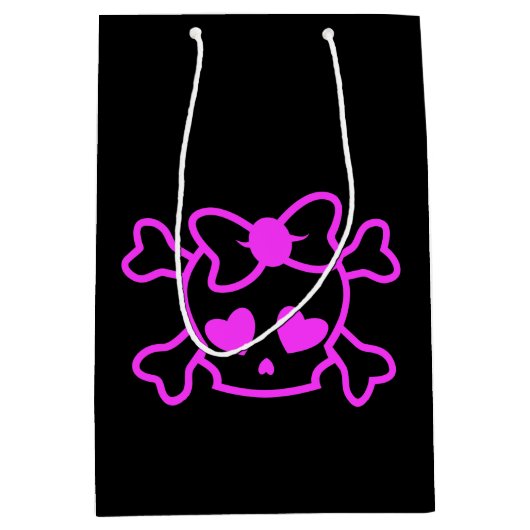 ピンクガーリーのエモスカルとbow teenage girl black ミディアムペーパーバッグ (正面)
