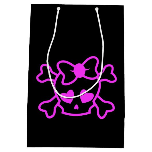 ピンクガーリーのエモスカルとbow teenage girl black ミディアムペーパーバッグ (裏面)