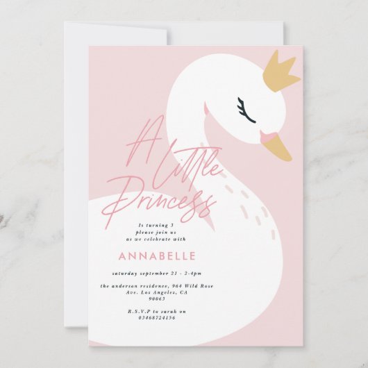 ピンクガーリーのエレガント写真で美しい白鳥の子ども 招待状 (正面)