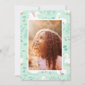 ピンクガーリーのエレガント写真で美しい白鳥の子ども 招待状 (裏面)