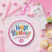 ピンクガーリーのカラフル誕生日パーティー水の色Typo ペーパープレート (パーティー)