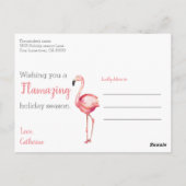 ピンクガーリーのクリスマスの夢を見るフラミンゴ ポストカード (裏面)