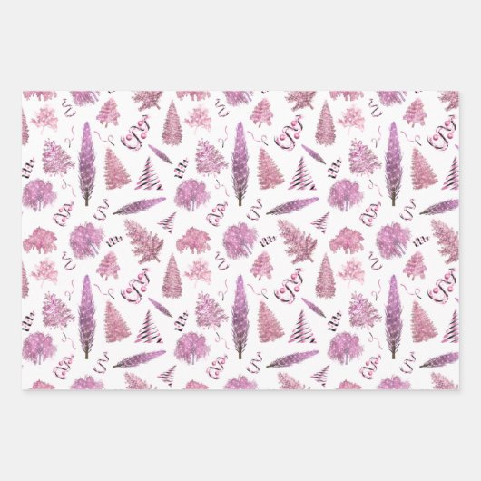 ピンクガーリーのクリスマスシックな木 ラッピングペーパーシート (正面)