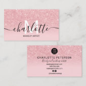 ピンクガーリーのグリッターグラデーションスパークル名メイクアップロゴ 名刺 (正面/裏面)