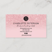 ピンクガーリーのグリッターグラデーションスパークル名メイクアップロゴ 名刺 (裏面)
