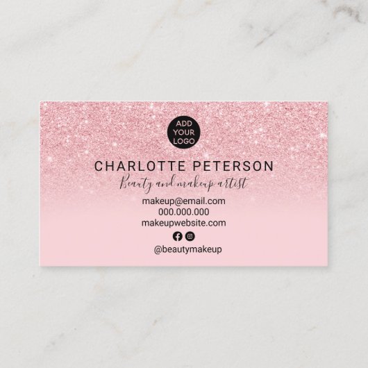 ピンクガーリーのグリッターグラデーションスパークル名メイクアップロゴ 名刺 (裏面)
