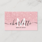 ピンクガーリーのグリッターグラデーションスパークル名メイクアップロゴ 名刺 (正面)