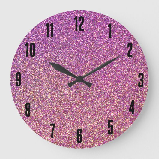 ピンクガーリーのグリッターパターン ラージ壁時計 (正面)