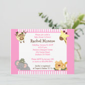 ピンクガーリーのジャングルサファリのお友達5x7ベビーシャワー 招待状 (スタンド正面)