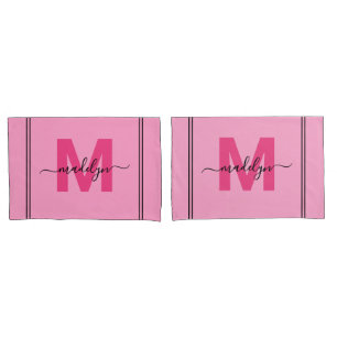 ピンクガーリーのスクリプト名モノグラム 枕カバー