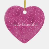 ピンクガーリーのスパークルグリッターの花 セラミックオーナメント (正面)