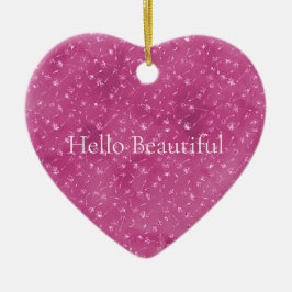 ピンクガーリーのスパークルグリッターの花 セラミックオーナメント