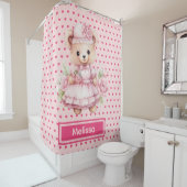 ピンクガーリーのテディベアのモノグラムシャワーカーテン シャワーカーテン (インサイチュ)