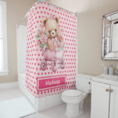 ピンクガーリーのテディベアのモノグラムシャワーカーテン シャワーカーテン (インサイチュ)