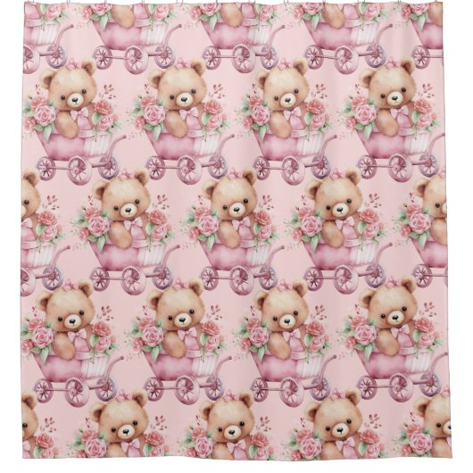ピンクガーリーのテディベアシャワーカーテン シャワーカーテン (正面)