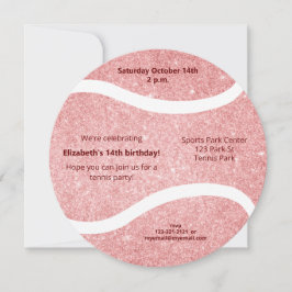 ピンクガーリーのテニスボールスポーツをテーマにした誕生日 案内状