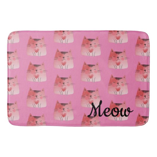 ピンクガーリーのハート猫 バスマット (正面)