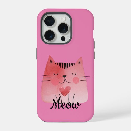 ピンクガーリーのハート猫 iPhoneケース (裏面)