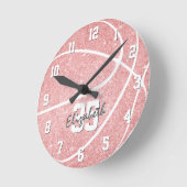 ピンクガーリーのバスケットボールルパーソナライズされたーム ラウンド壁時計 (傾斜)
