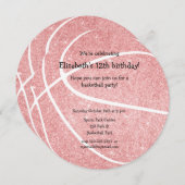 ピンクガーリーのバスケットボール誕生日パーティー 案内状 (正面/裏面)