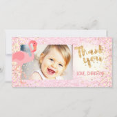 ピンクガーリーのフラミンゴトロピカル感謝していユーユー サンキューカード (正面)