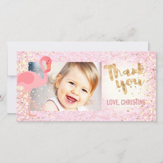 ピンクガーリーのフラミンゴトロピカル感謝していユーユー サンキューカード (正面)