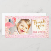 ピンクガーリーのフラミンゴトロピカル感謝していユーユー サンキューカード (正面/裏面)