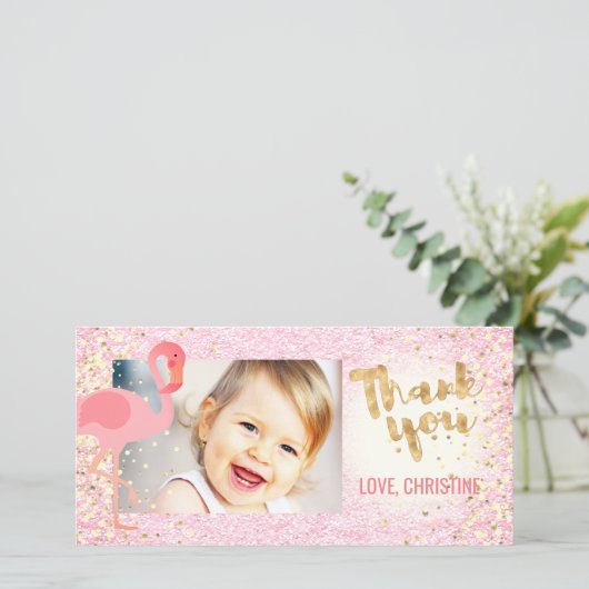 ピンクガーリーのフラミンゴトロピカル感謝していユーユー サンキューカード (スタンド正面)