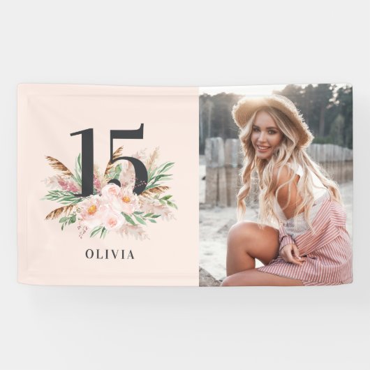 ピンクガーリーのフローラのエレガント誕生日 横断幕 (横)