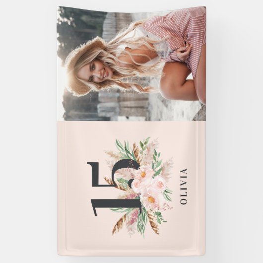 ピンクガーリーのフローラのエレガント誕生日 横断幕 (縦)