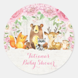 ピンクガーリーのフローラウッドランドベビーアニマルズ ラウンドシール