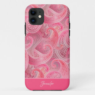ピンクガーリーのペイズリーパターン(名前) iPhone 11 ケース