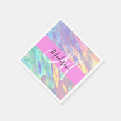 ピンクガーリーのホログラフィック虹色モノグラム名 スタンダードカクテルナプキン (角)