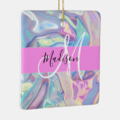 ピンクガーリーのホログラフィック虹色モノグラム名 セラミックオーナメント (右)