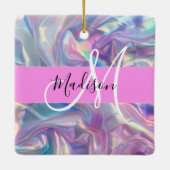 ピンクガーリーのホログラフィック虹色モノグラム名 セラミックオーナメント (裏面)