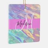 ピンクガーリーのホログラフィック虹色モノグラム名 セラミックオーナメント (右)