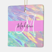 ピンクガーリーのホログラフィック虹色モノグラム名 セラミックオーナメント (左)