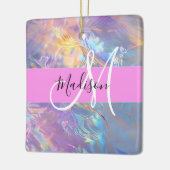 ピンクガーリーのホログラフィック虹色モノグラム名 セラミックオーナメント (左)