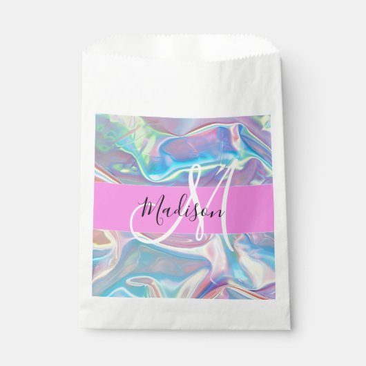 ピンクガーリーのホログラフィック虹色モノグラム名 フェイバーバッグ (正面)