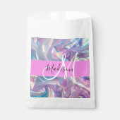 ピンクガーリーのホログラフィック虹色モノグラム名 フェイバーバッグ (正面)