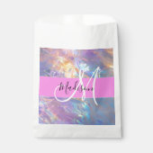 ピンクガーリーのホログラフィック虹色モノグラム名 フェイバーバッグ (正面)