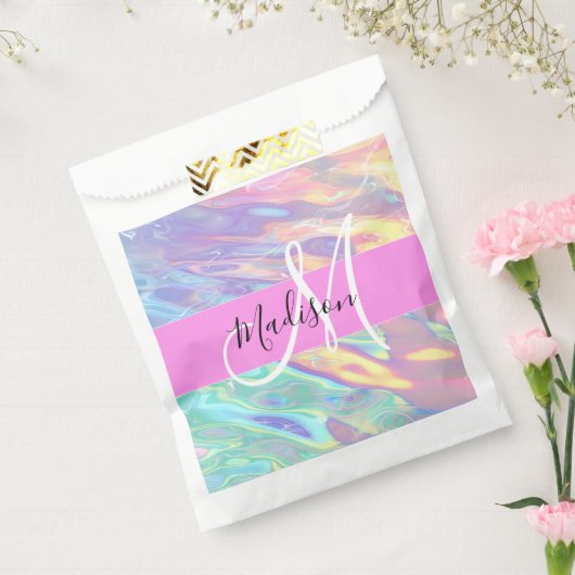 ピンクガーリーのホログラフィック虹色モノグラム名 フェイバーバッグ (封をした状態)