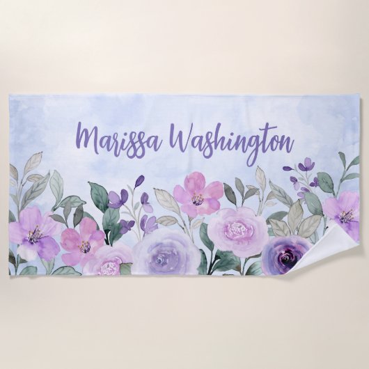 ピンクガーリーのモダンカクテルの野エレガント花 ビーチタオル (正面)