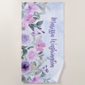 ピンクガーリーのモダンカクテルの野エレガント花 ビーチタオル (正面)