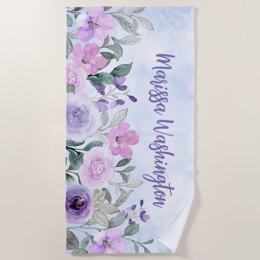 ピンクガーリーのモダンカクテルの野エレガント花 ビーチタオル (正面)