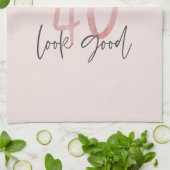 ピンクガーリーのモダングリッター40歳の誕生日  キッチンタオル (折り畳み)