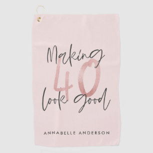 ピンクガーリーのモダングリッター40歳の誕生日  ゴルフタオル