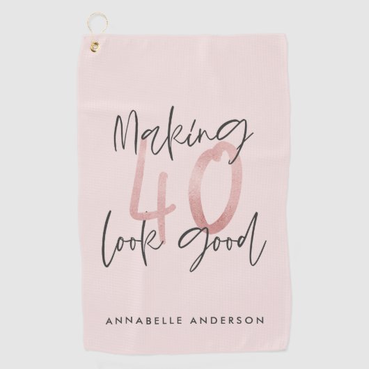 ピンクガーリーのモダングリッター40歳の誕生日  ゴルフタオル (正面)