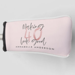 ピンクガーリーのモダングリッター40歳の誕生日 ゴルフヘッドカバー